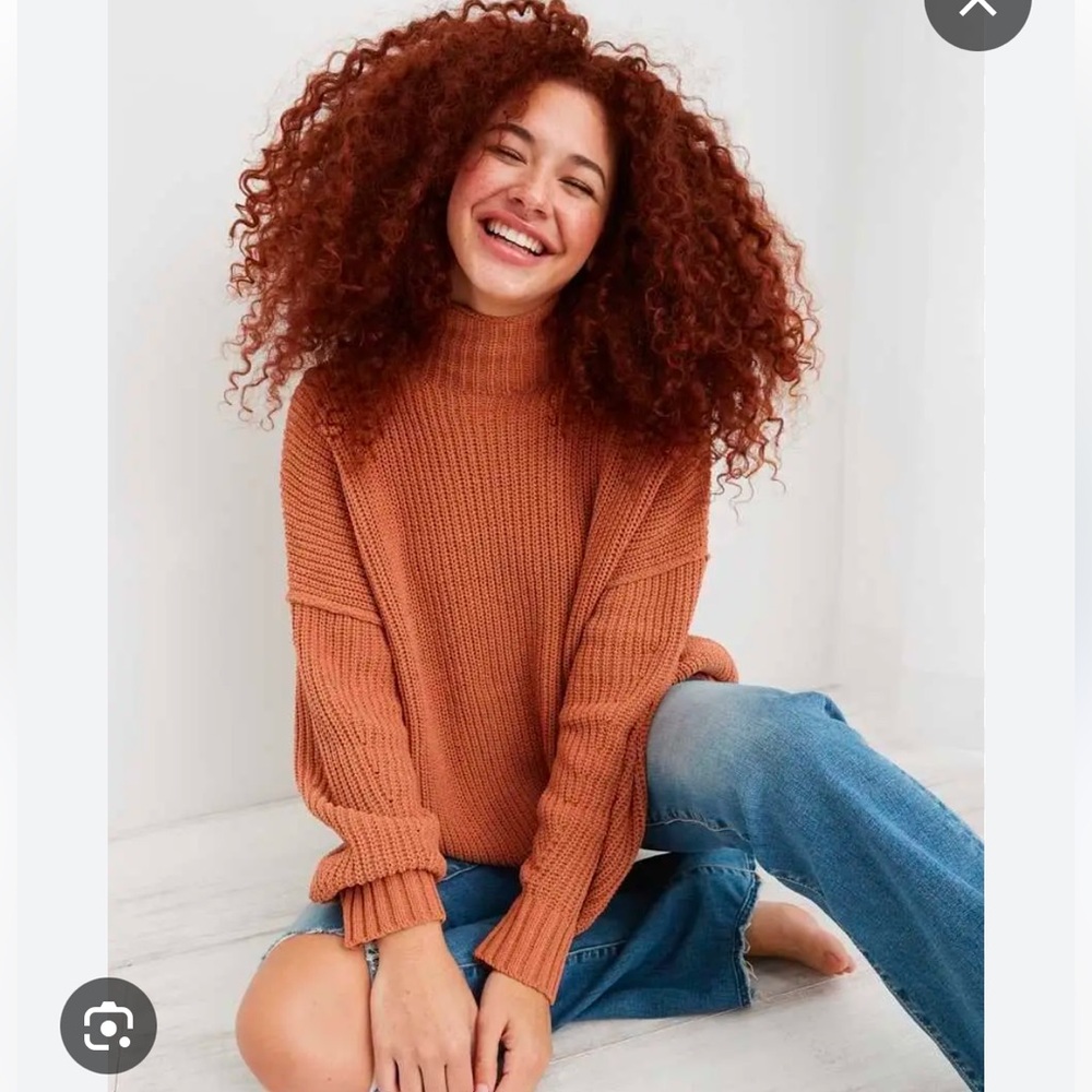 Aerie • distressed Mock neck sweater in orange